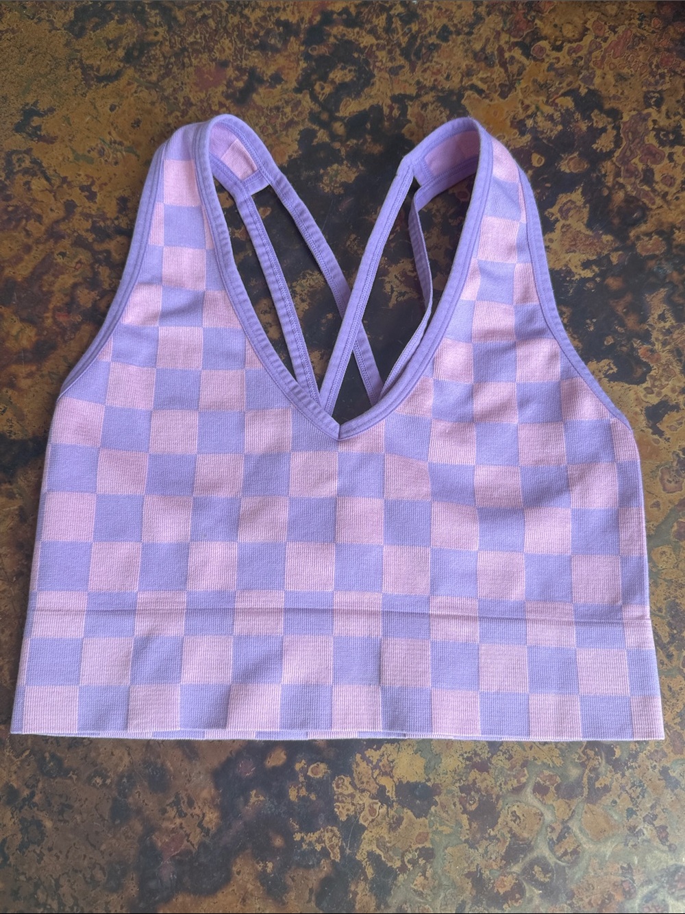 Colsie Lavender Pink Checkerboard Racerback Stretchy & Comfy Bralette Medium